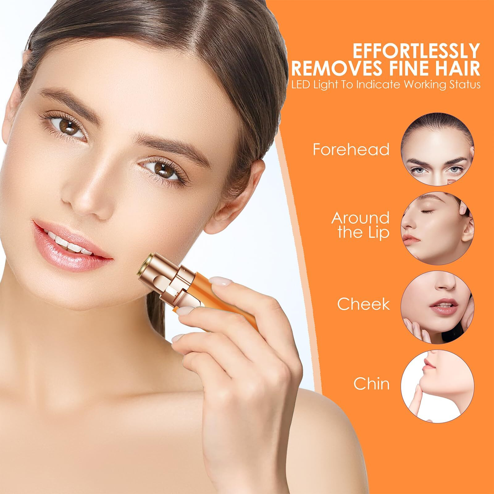 Vg Vogcrest Eyebrow Facial Trimmer 2 In1 Rechargeable Facial Hair Removal And Eyebrow Shaver - Face Lips Body Painless Facial Razor With Built-In Led Light (Orange)