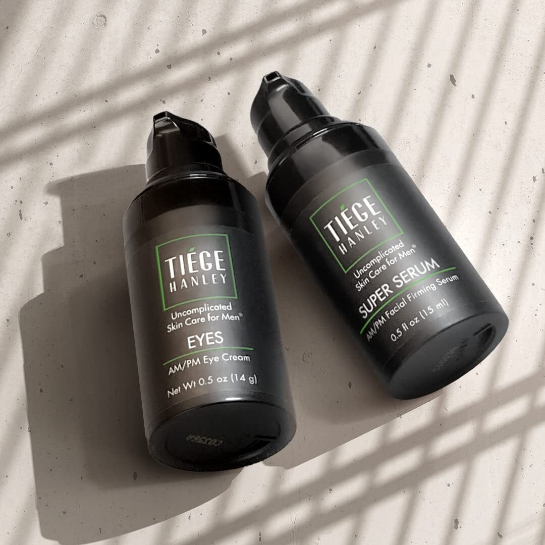 Tiege Hanley Morning And Night Facial Firming Serum (Super Serum) And Eye Cream (Eyes) For Men | Anti-Aging Pack | Sodium Hyaluronate And Retinyl Palmitate For Tighter, Smoother Skin | Caffeine To Fight Dark Circles | 0.5 Ounces Each