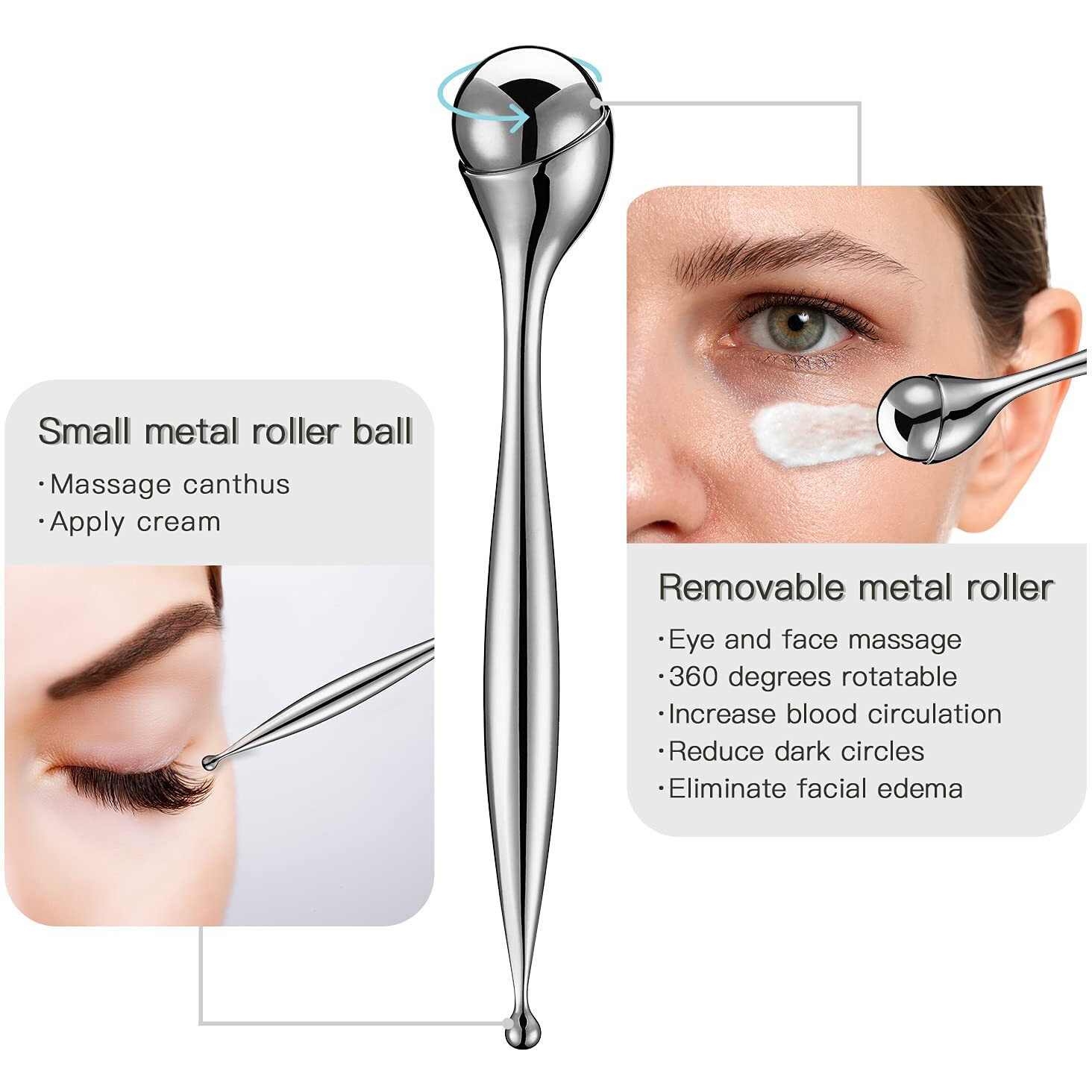 Lisapack Metal Eye Cream Roller Wand, Face Massage, Facial Massager For Applicator, Reduce Puffiness