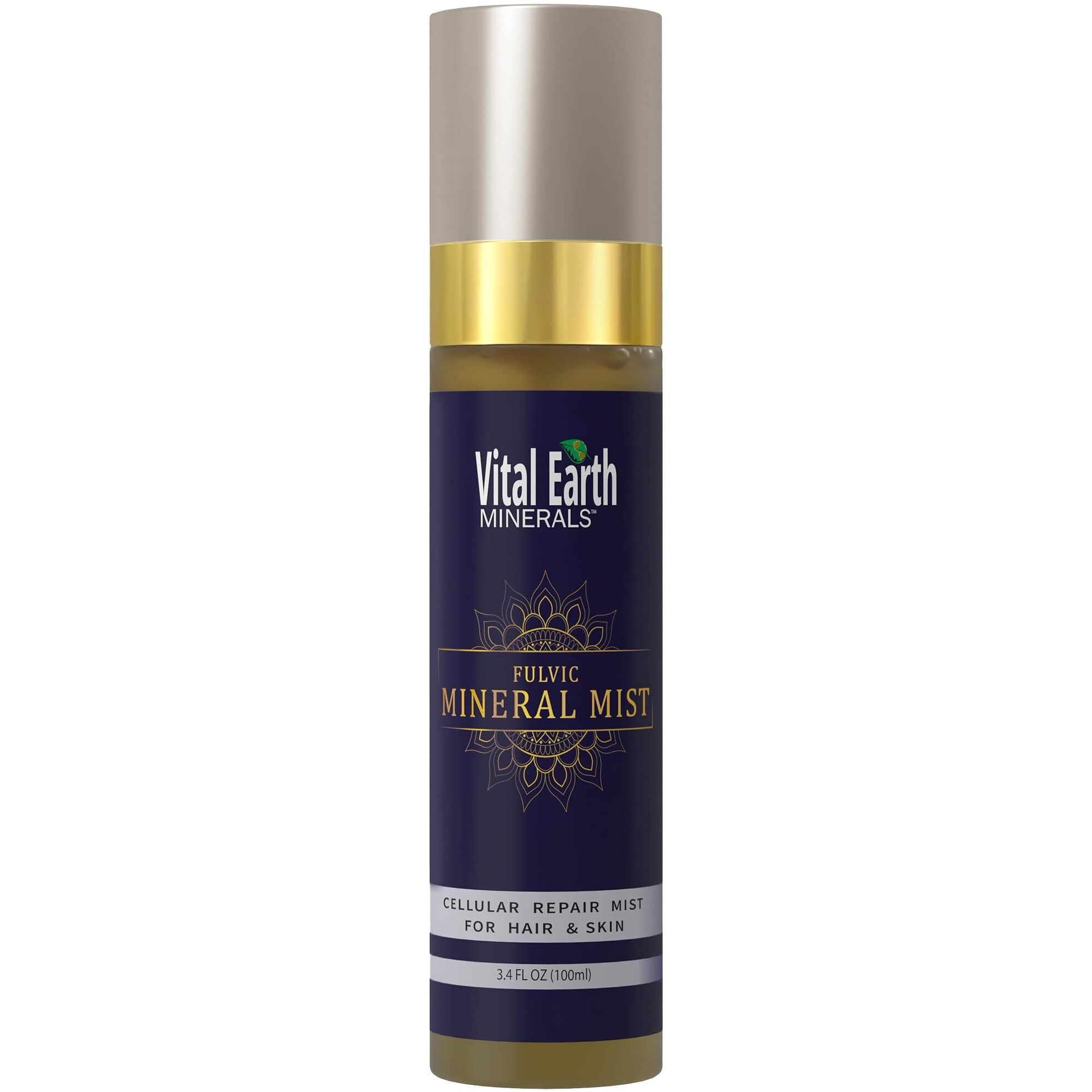 Vital Earth Fulvic Mineral Facial Mist, Travel-Friendly - Anti-Aging Face & Hair Spray For Cellular Renewal & Hydration, 3.4 Oz