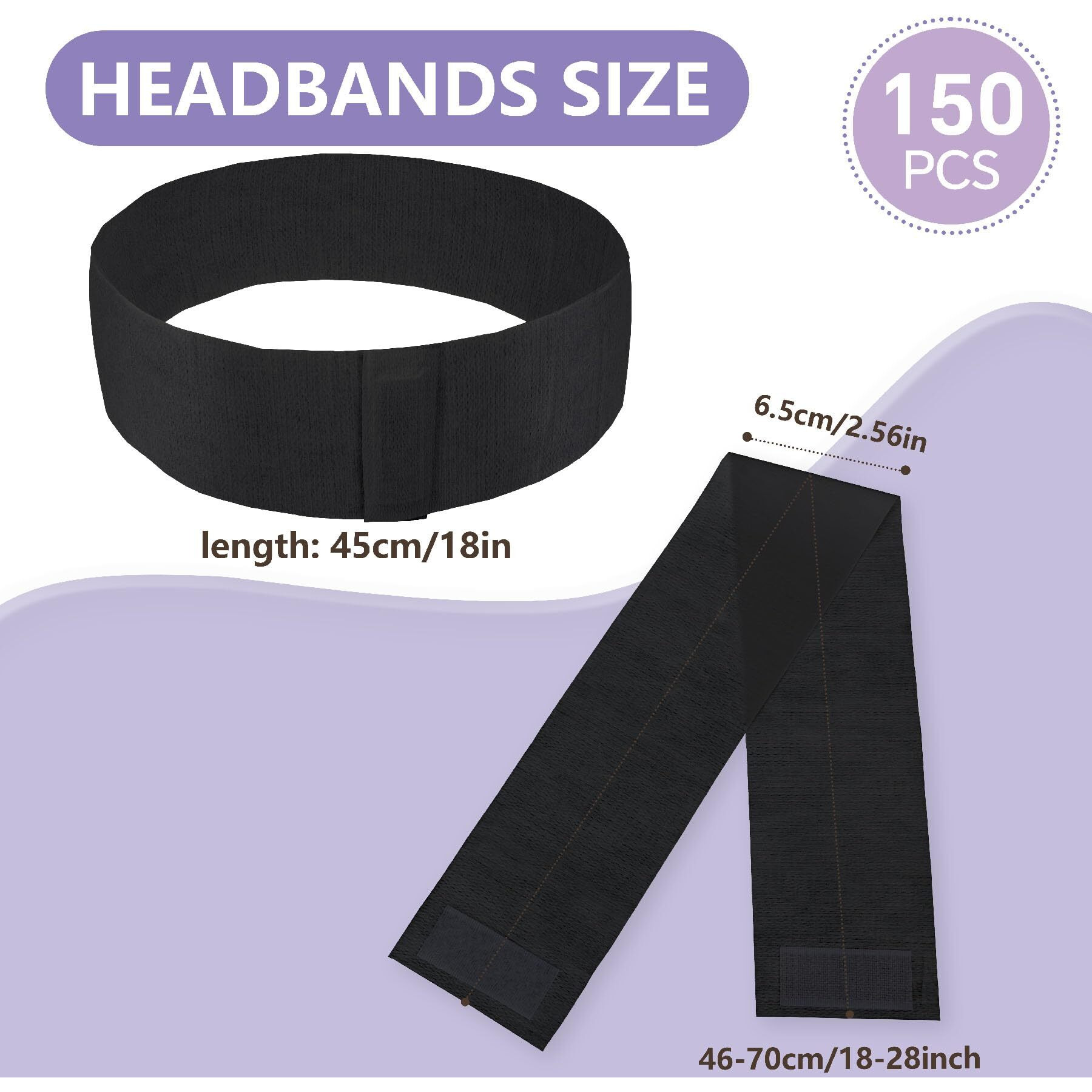Breenhill 150 Count Disposable Spa Facial Headbands With Convenient Closure,Black Stretch Facial Headwraps Soft For Facials Skincare Spa