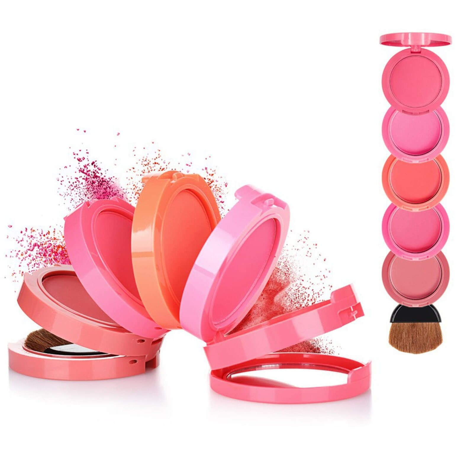 Meao Multi-Layer 5 Colors Blusher Compact Powder Makeup - Facial Base Foundation Pressed Powder Cheek Cosmetics With Brush - Pro Face Sheer Matte Mineral Blush Contouring Kit Base Pallet Palette
