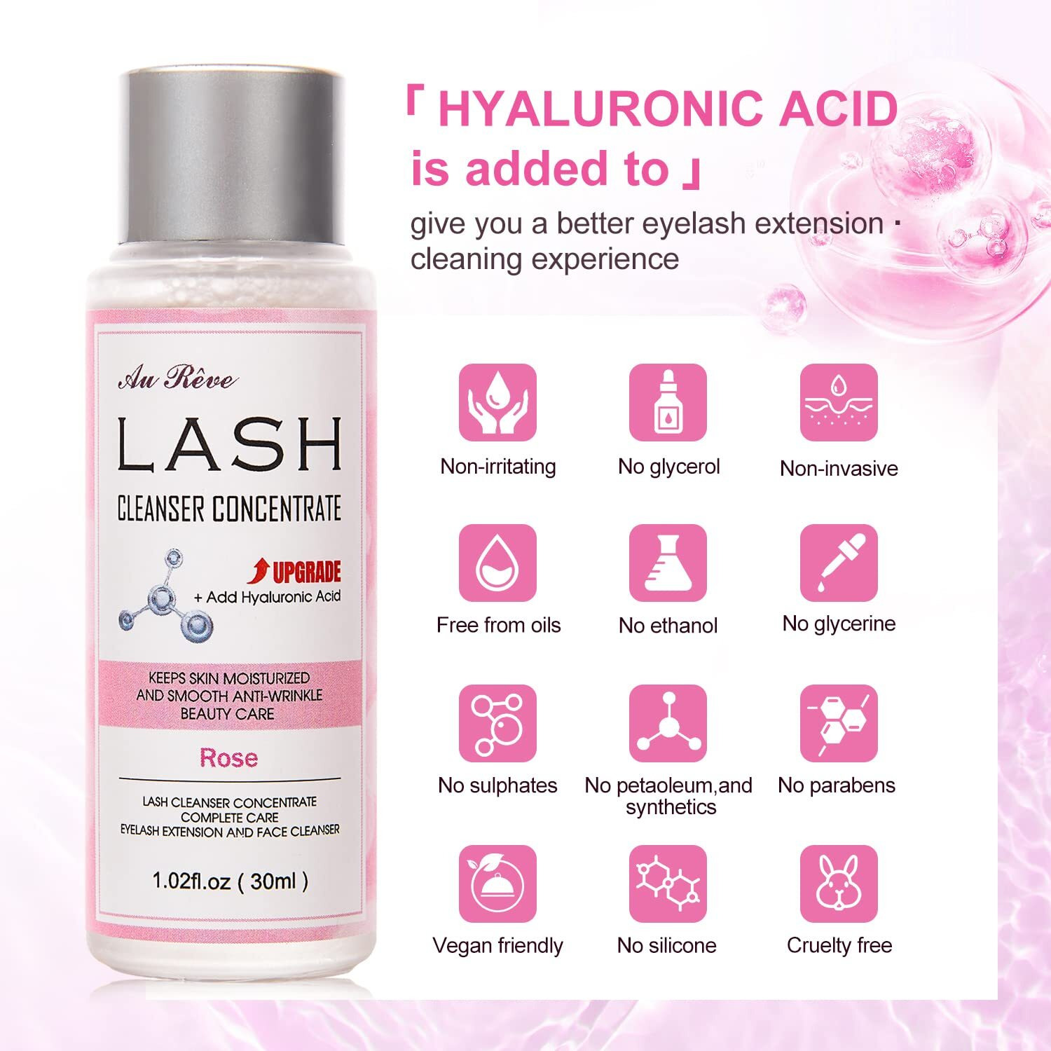Aureve Lash Shampoo Concentrate 30Ml Lash Cleanser Concentrate Add Hyaluronic Acid Perfect For Salon-Get, Can Make 180Ml Eyelash Cleaning Shampoo,Rose