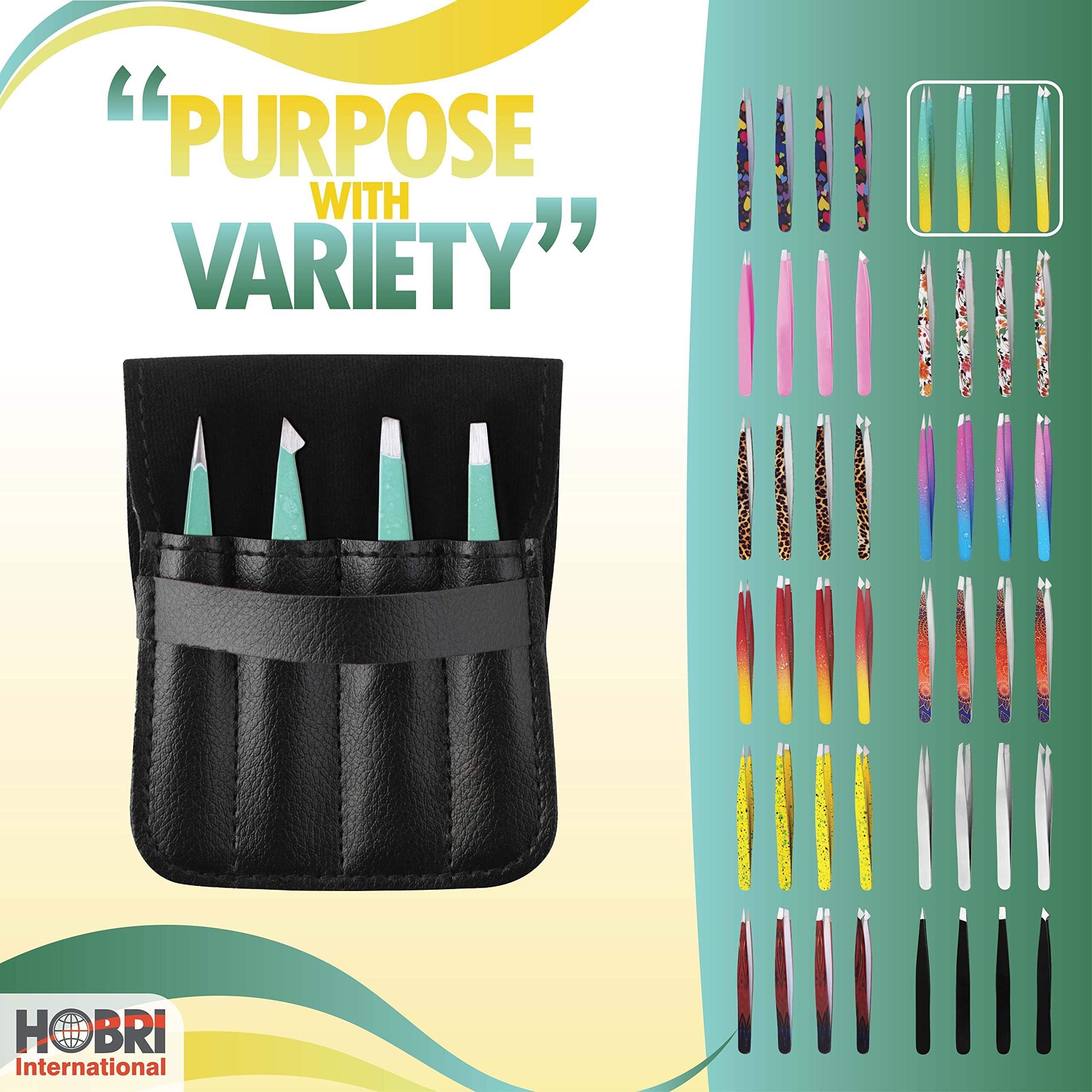 Tweezers Set, Eyebrows Tweezers Set Professional Stainless Steel Tweezers Set - 4 Pieces With Leatherette Travel Case Perfect For Facial Hair, Beauty And Personal Care Tool (Green/Yellow)