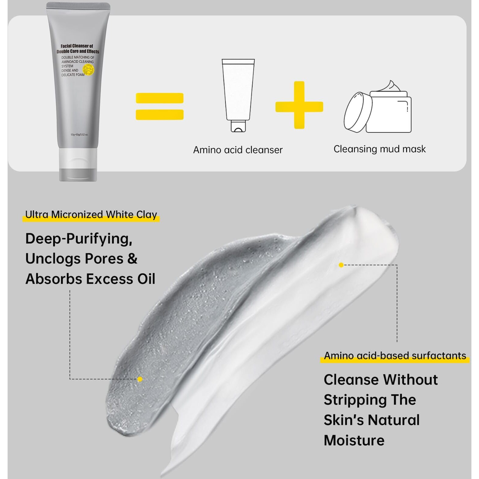 Gentle Exfoliating Face Wash For Deep Pore Cleanser And Blackhead Removal, Facial Cleanser For Oily Skin & Sensitive Skin, Double Cleansing Daily Facial Wash With Hyaluronic Acid + Glycerin, 2 Pack