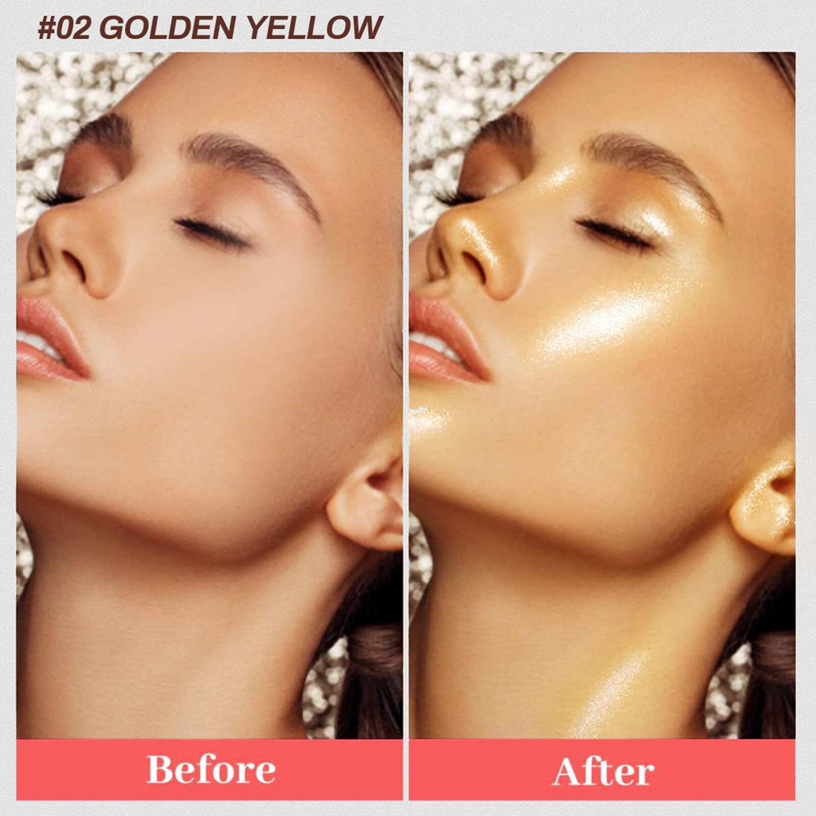 Meicoly Face Body Glitter,Drop Glitter Body Shimmer Oil,Hydrating Glitter Liquid Highlighter Makeup,Natural Sparkly Body Oil,Dewy Face Glow,02 Golden Yellow