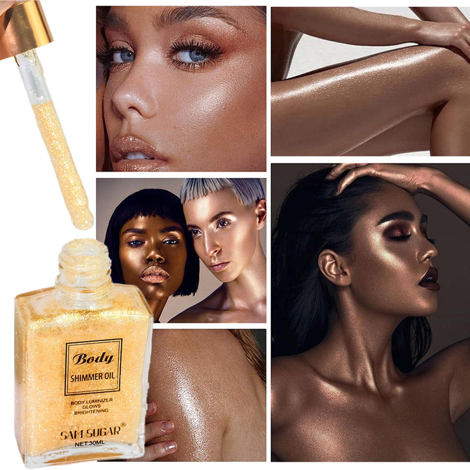 Meicoly Face Body Glitter,Drop Glitter Body Shimmer Oil,Hydrating Glitter Liquid Highlighter Makeup,Natural Sparkly Body Oil,Dewy Face Glow,02 Golden Yellow