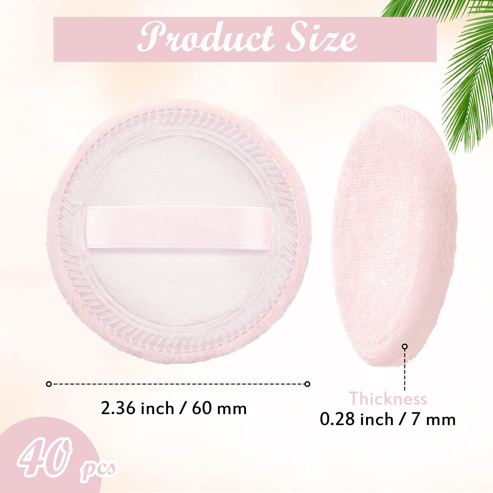 Silifine 40 Pcs Cotton Powder Puffs Bulk Washable, 2.36 Inch Round Makeup Dusting Powder Puff With Ribbon For Face Body Cosmetic, Pink