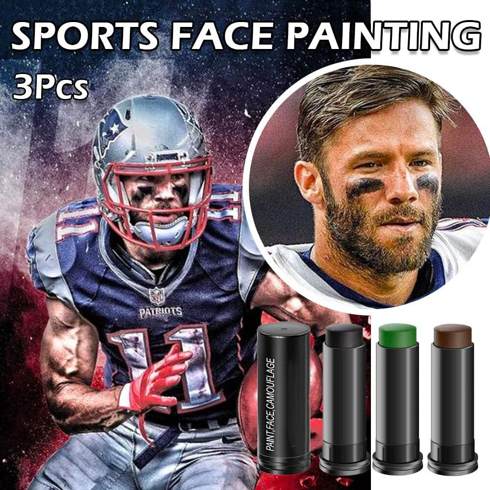 Kaely 3Pcs Face Paint Stick Eye Black Baseball Football Softball Eye Black Stick For Outdoor Sports, Green Camo Face Body Paint Kit, Easy To Color, Halloween Birthday Party Clown Makeup Sets