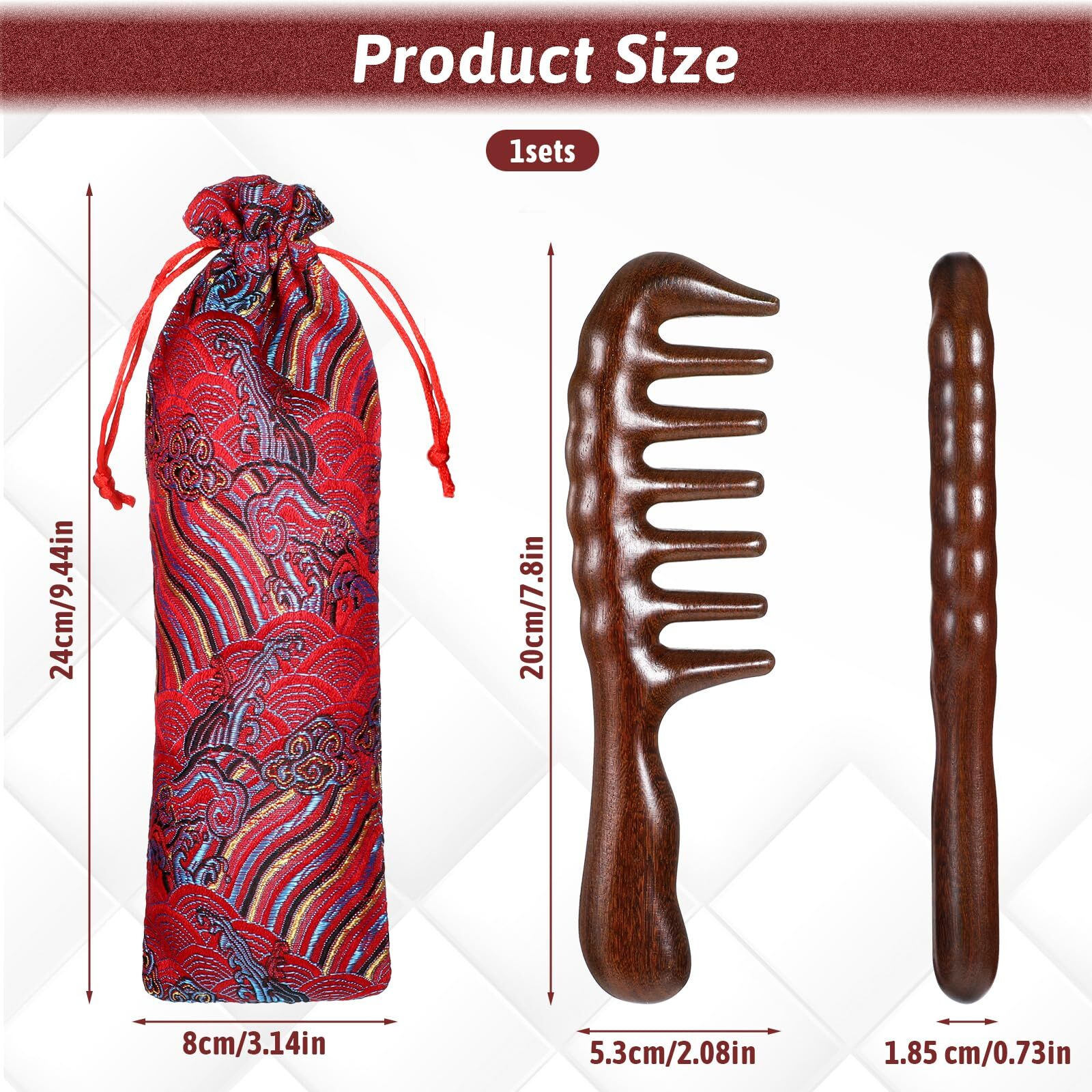 Thicken Wooden Wide Tooth Comb For Curls, Sandalwood Comb Anti-Static Large Natural Sandalwood Wooden Comb With Storage Bag Curly Hair Comb Beard Comb Massage Comb Wooden Hair Comb For Women Men