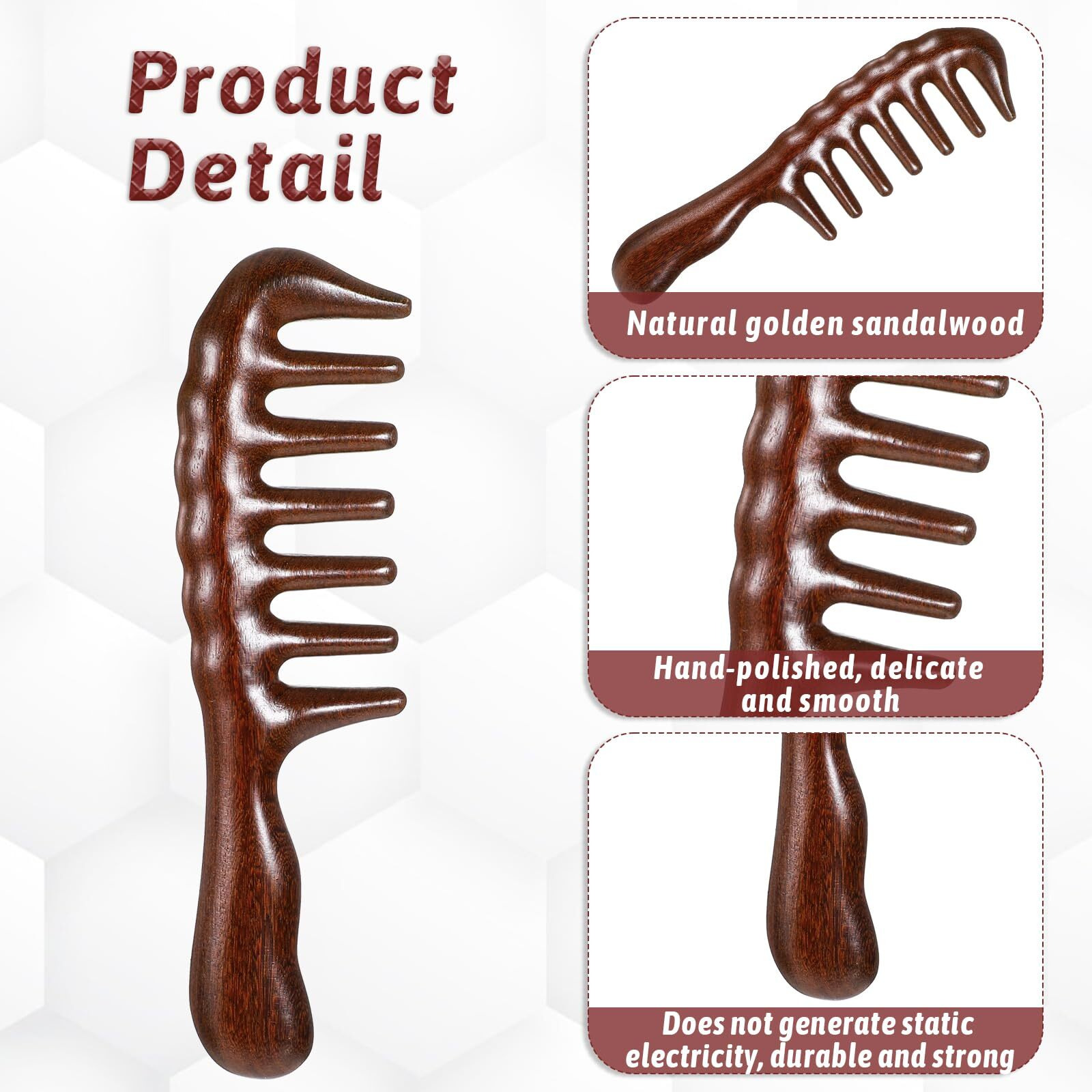 Thicken Wooden Wide Tooth Comb For Curls, Sandalwood Comb Anti-Static Large Natural Sandalwood Wooden Comb With Storage Bag Curly Hair Comb Beard Comb Massage Comb Wooden Hair Comb For Women Men