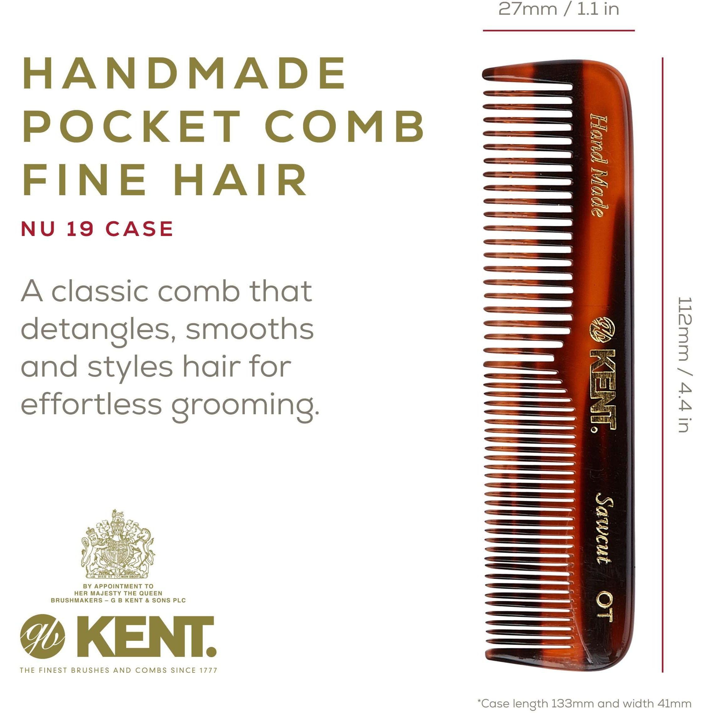 Kent Gift Set Nu19 With Ot Fine Tooth/Wide Tooth Pocket Comb For Hair, Mustache And Beard For Men, Women And Kids. Travel Set With Leather Pouch And Stainless Steel Nail File. Handmade In England