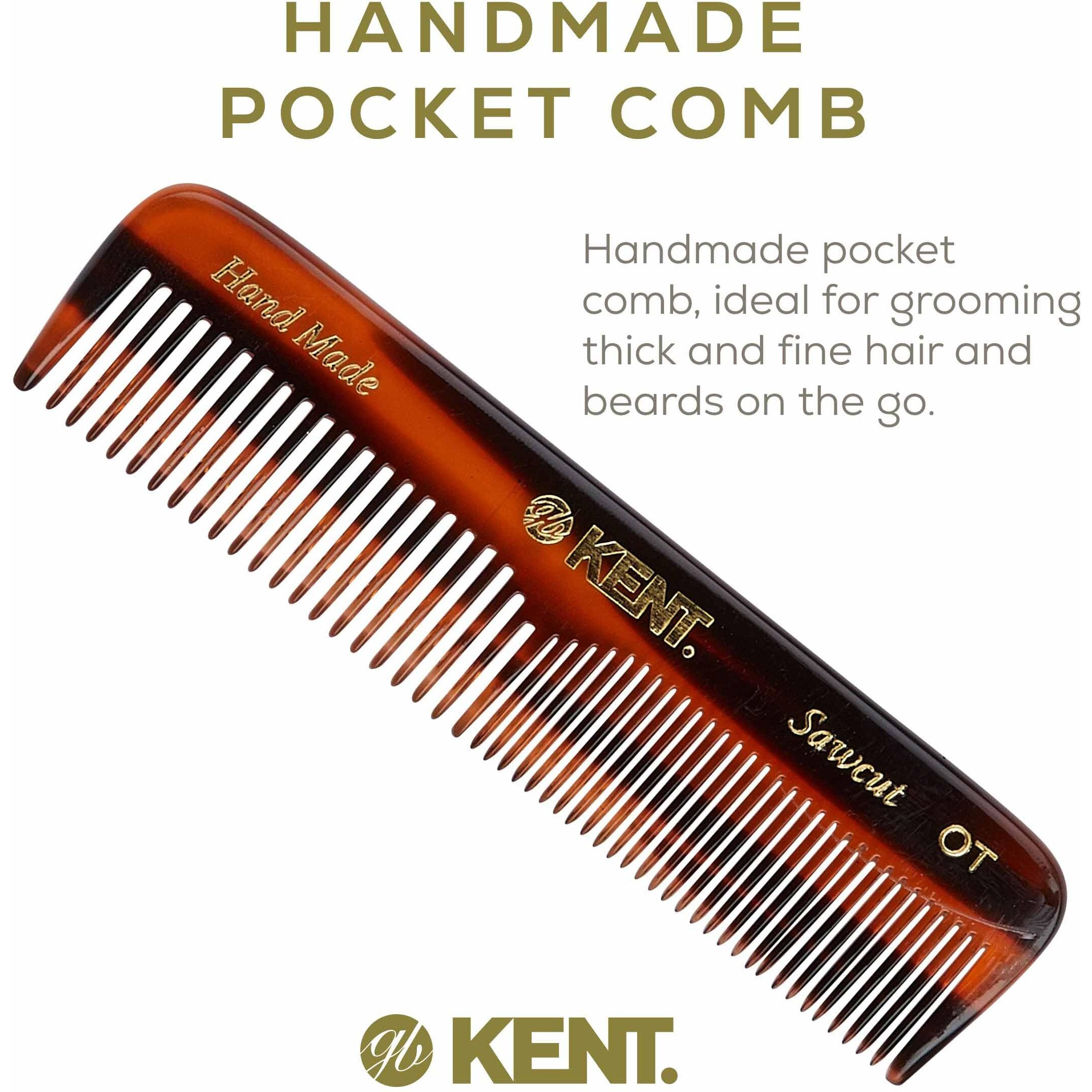 Kent Gift Set Nu19 With Ot Fine Tooth/Wide Tooth Pocket Comb For Hair, Mustache And Beard For Men, Women And Kids. Travel Set With Leather Pouch And Stainless Steel Nail File. Handmade In England