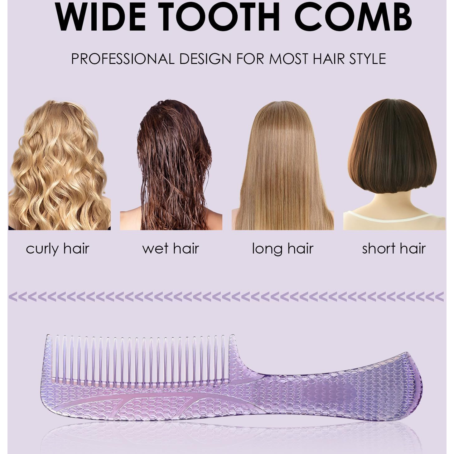 Candybrush Wide Tooth Comb For Women Curly Hair Wet Comb Detangling Girls Long Short Thick Fine Hair Curls Fashion Styling Tool Purple Large