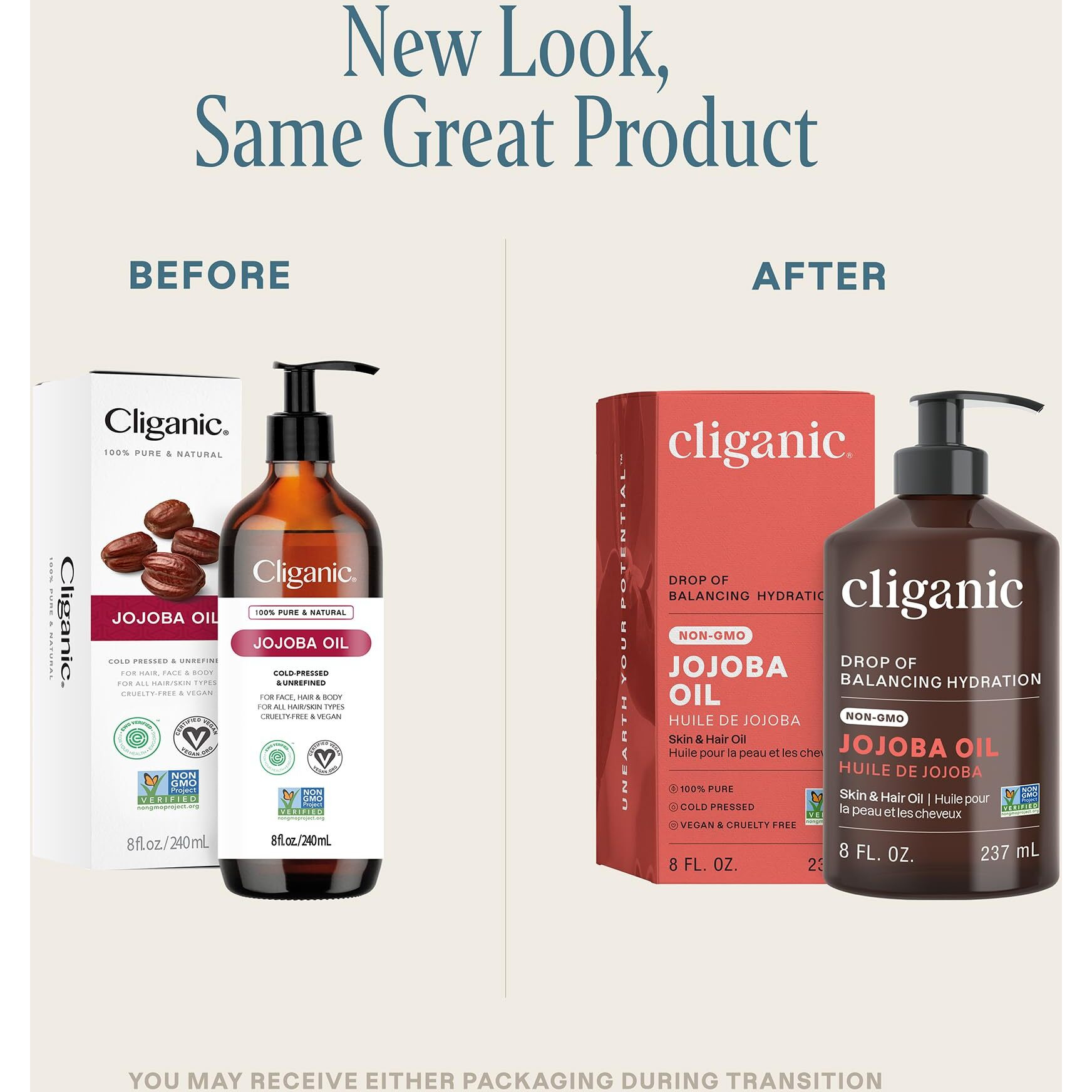 Cliganic Non-Gmo Jojoba Oil For Skin, Hair & Face (8Oz) | 100% Pure, Natural Cold Pressed Unrefined Hexane Free (Packaging May Vary)