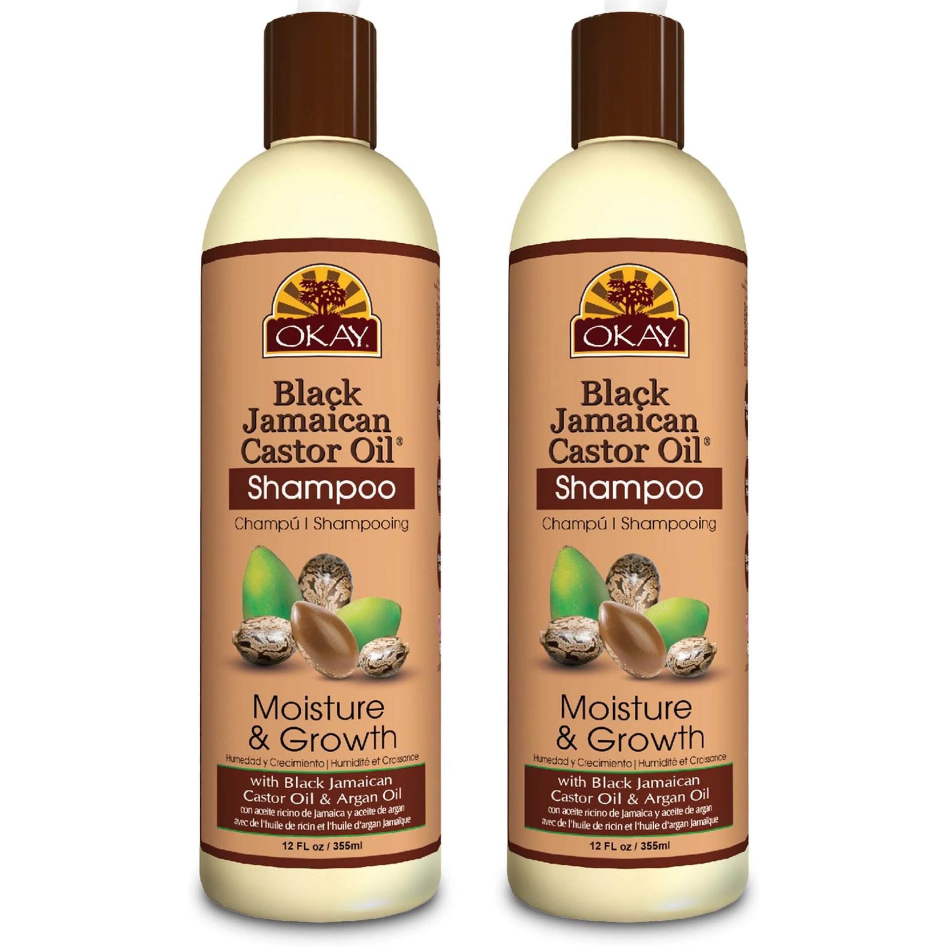Okay Black Jamaican Castor Oil Shampoo - Jamaican Castor Shampoo For Hair Growth, Natural Moisturizing To Strengthen & Restore Damaged Hair For Women And Men - 12 Fl Oz (Pack Of 2)