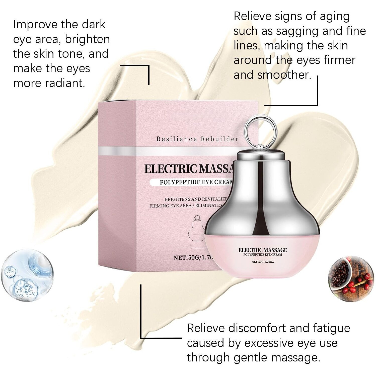 Iszeyu Electric Massage Eye Cream, Polypeptide Dark Circle Treatment, Firming And Anti-Wrinkle, With Gentle Vibration, 1.76 Oz
