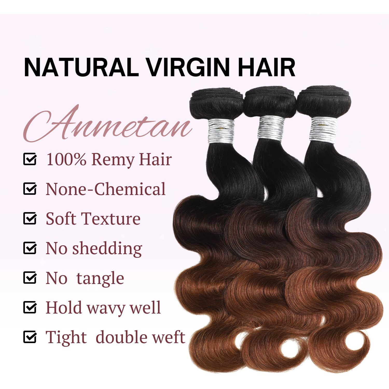 Anmetan 1B/2/30 Ombre Bundles With 4X4 Closure Body Wave Human Hair 16/18/20+16 In, 12A Chestnut Brown 4X4 Hd Lace Closure Free Part Closure And 3 Bundles Soft Glossy 3 Tone Weave Wavy With Dark Roots