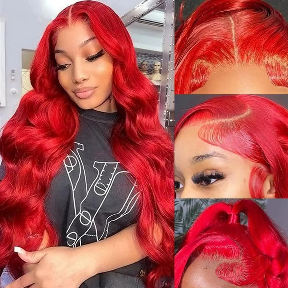 34 Inch Red Lace Front Wigs Human Hair Body Wave 13X4 Long Inch Red Hd Lace Front Wig Human Hair Wear And Go Glueless Hot Red Wigs Pre Plucked With Baby Hair Colored Hd Frontal Wigs For Black Women