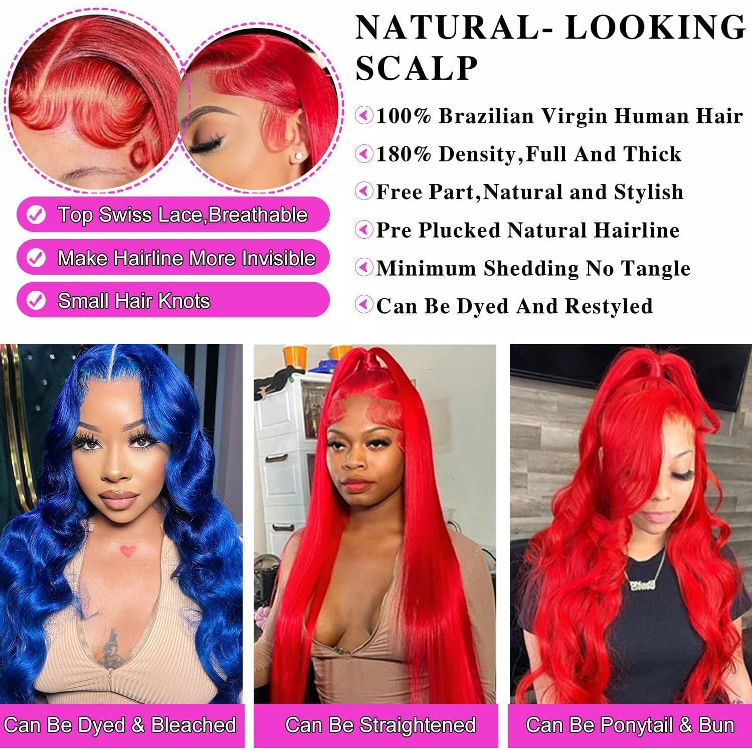 34 Inch Red Lace Front Wigs Human Hair Body Wave 13X4 Long Inch Red Hd Lace Front Wig Human Hair Wear And Go Glueless Hot Red Wigs Pre Plucked With Baby Hair Colored Hd Frontal Wigs For Black Women