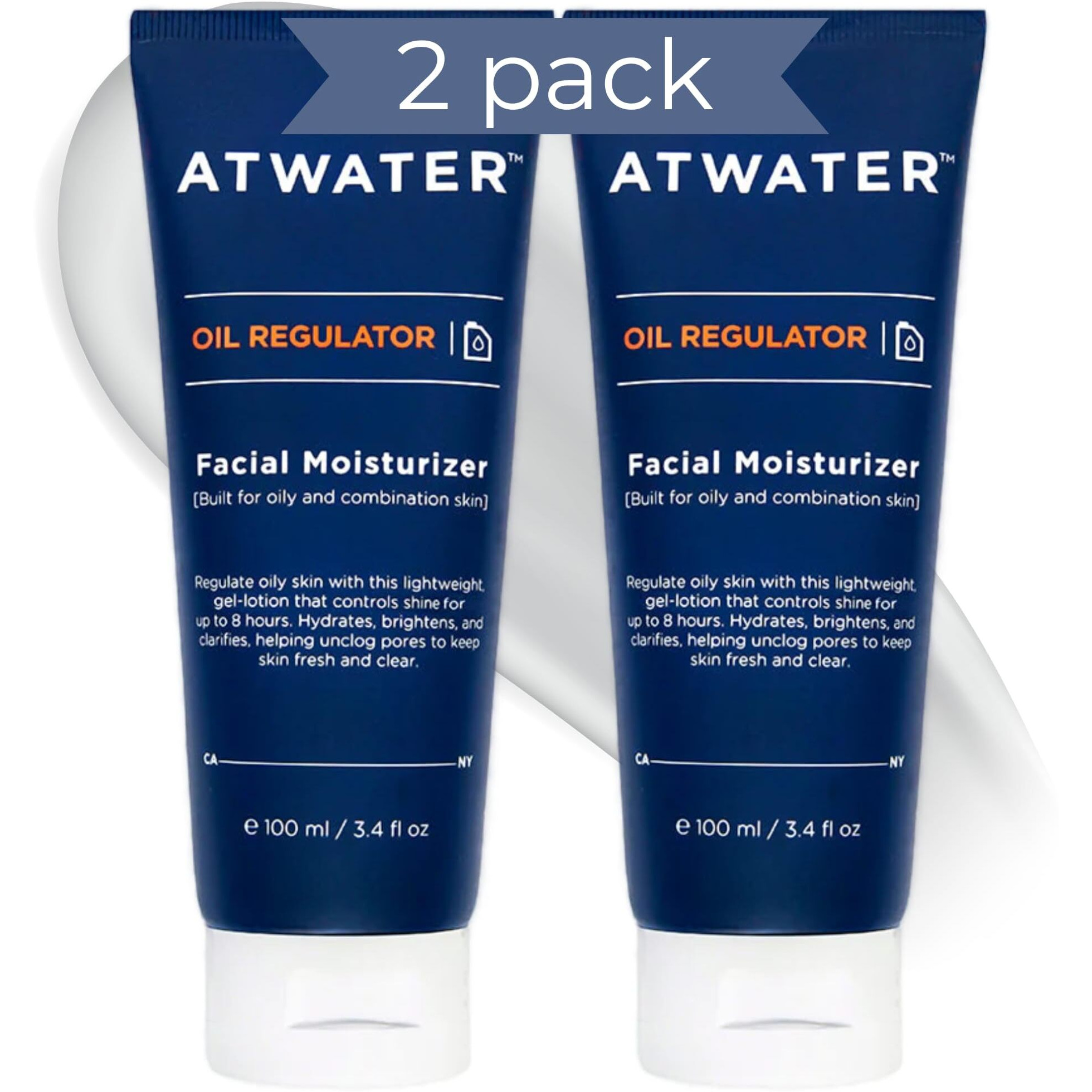 Atwater Mens Face Moisturizer With Oil Control Complex, Unscented Lightweight Formula - Mens Face Lotion For Oily Skin That Hydrates And Controls Shine - 3.4 Oz (2 Pack)