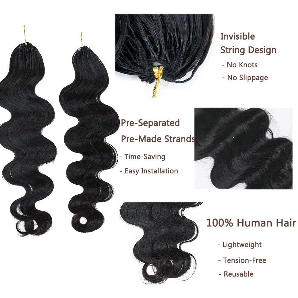 Knotless Pre Separated Crochet Human Hair Extensions Body Wave Brazilian Virgin Human Hair For Boho Braiding Hair Feather Extensions Braids Bundles For Black Women Walnut Hair 22Inch 60G
