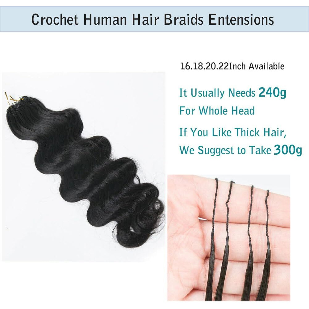 Knotless Pre Separated Crochet Human Hair Extensions Body Wave Brazilian Virgin Human Hair For Boho Braiding Hair Feather Extensions Braids Bundles For Black Women Walnut Hair 22Inch 60G