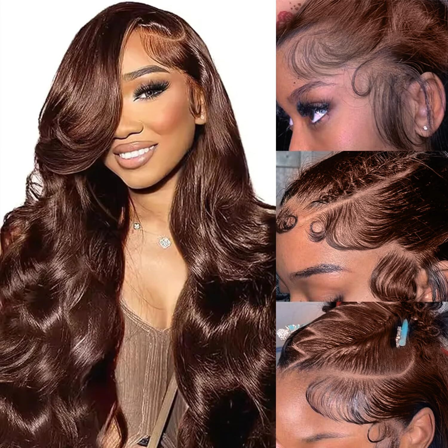 9X6 Glueless Wig Human Hair Chocolate Brown Hd Lace Front Wig With Drawstring For Women,250 Density Body Wave Glueless Wear And Go Wig,Like Skin Lace Natural Hairline&Baby Hair Beginner Friendly-34 In
