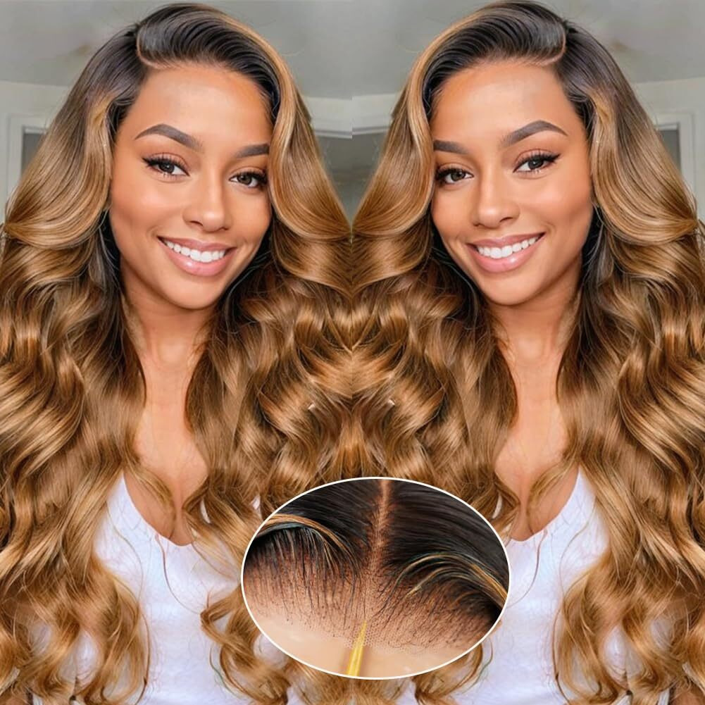 Ombre Lace Front Wigs Human Hair 5X5 Pre Plucked Pre Cut Lace Front Wigs Human Hair 5X5 Hd Lace Closure Wigs Human Hair For Women 1B/30 Glueless Bouncy Body Wave Lace Front Wigs 180 Density 24 Inch