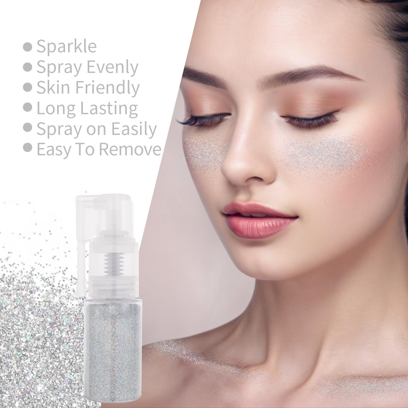 Meicoly Silver Hair And Body Glitter Spray,25G/0.88Oz,Shinny Sparkle Glitter Spray For Clothes,Loose Shimmer Hairspray For Festival Rave Makeup/Stage Performance,Lightweight