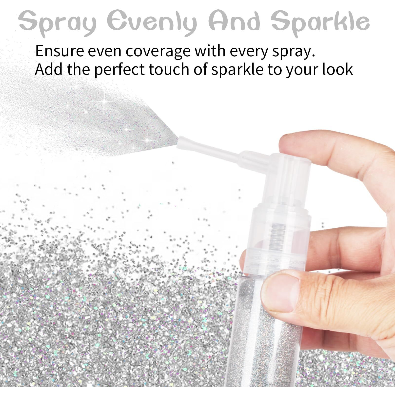 Meicoly Silver Hair And Body Glitter Spray,25G/0.88Oz,Shinny Sparkle Glitter Spray For Clothes,Loose Shimmer Hairspray For Festival Rave Makeup/Stage Performance,Lightweight