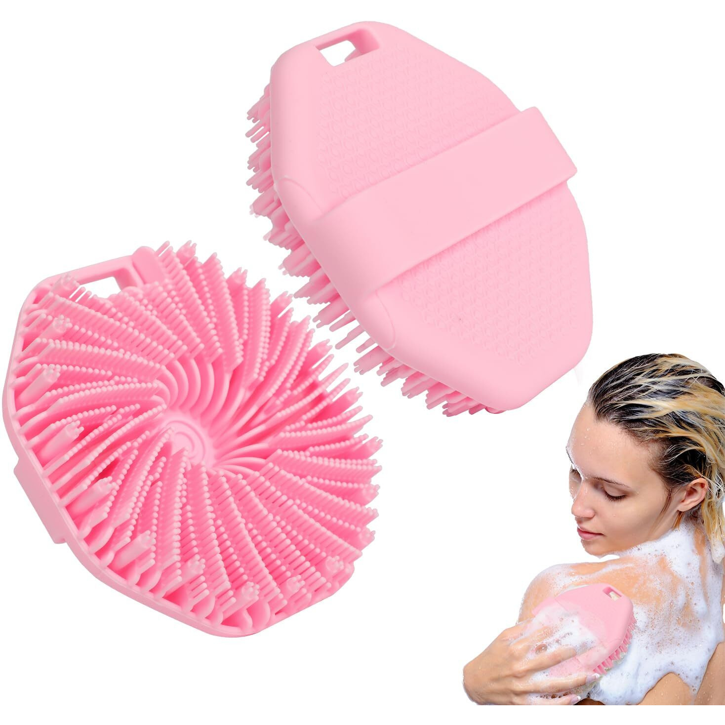 Tfsudi Silicone Body Scrubber, Exfoliating Body Brush For Sensitive Skin, Shower Brush (Pink, 1Pcs)
