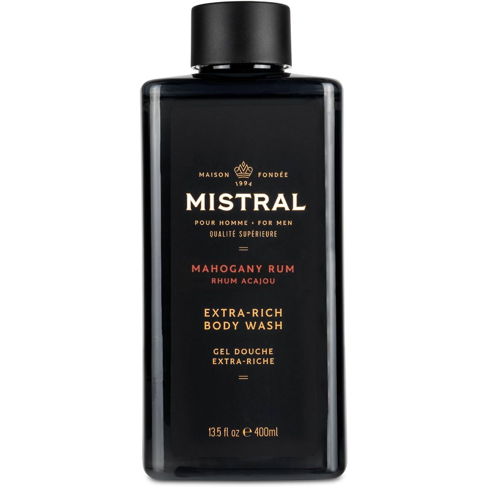 Mistral Men's Body Wash & Shampoo, Mahogany Rum 13.5 Oz | 2-In-1 Natural Shower Gel For Men | Sls, Paraben & Phthalate Free | Natural Mens Body Wash, Moisturizing Bath Gel - Made In France