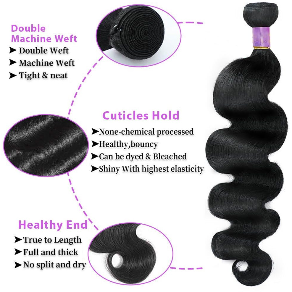 10 Inch 1 Bundle Human Hair 12A Body Wave Bundles Human Hair 100% Unprocessed Brazilian Virgin Human Hair Extensions For Women Natural Black