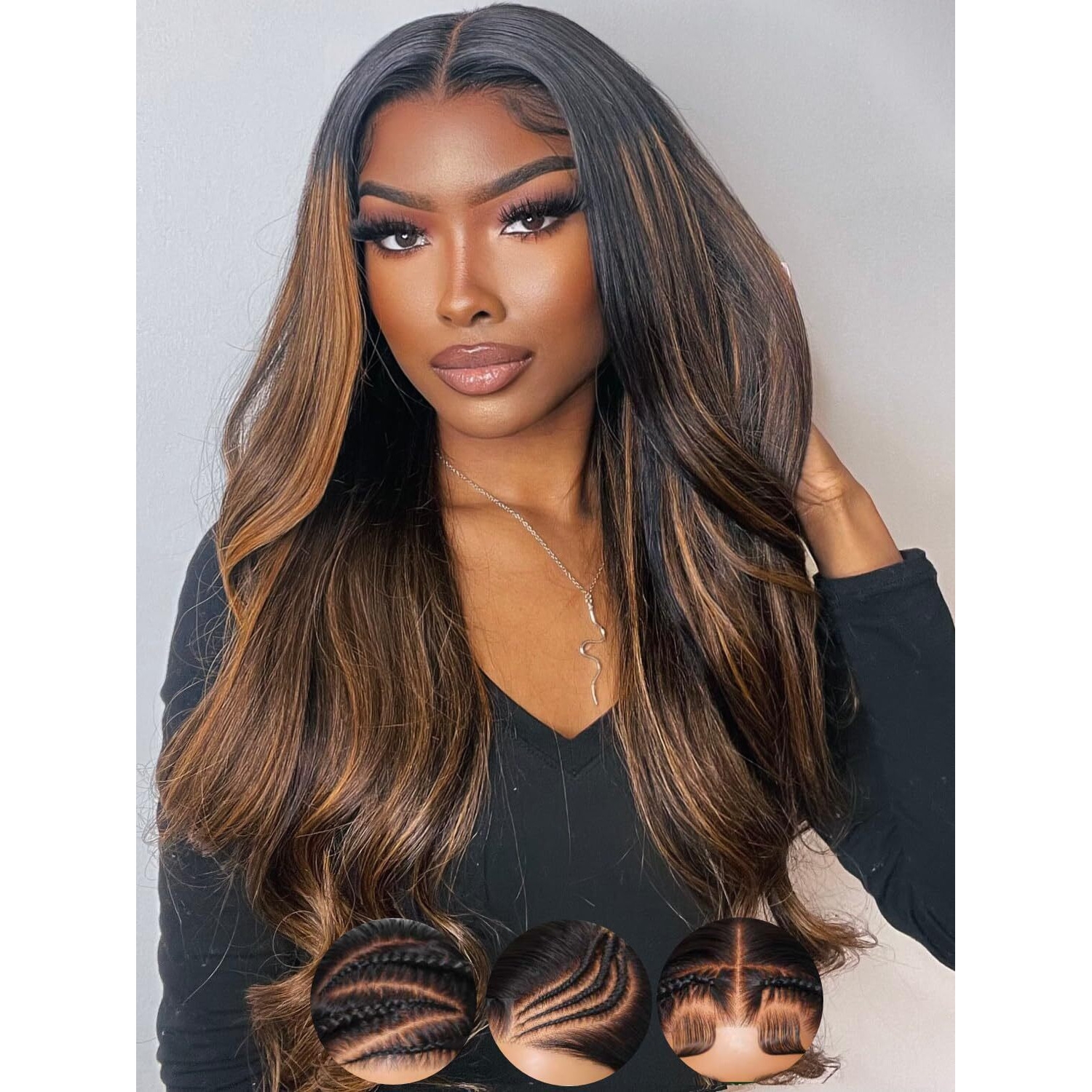 Klaiyi Pre Everything 13X4 Glueless Wig Ombre Brown Body Wave Pre Cut Lace Front Wigs Human Hair Pre Plucked Pre Bleached Wear And Go Wig With Dark Roots 12A Highlight Balayage 3S Ready To Wear 24Inch