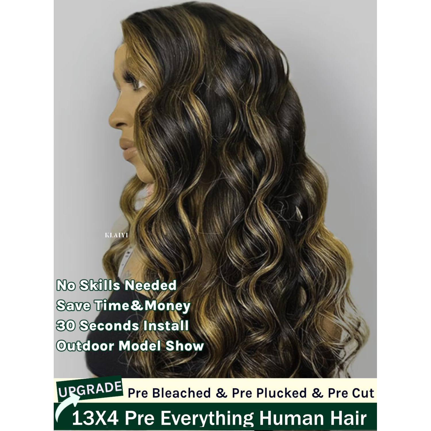 Klaiyi Pre Everything 13X4 Glueless Wig Ombre Brown Body Wave Pre Cut Lace Front Wigs Human Hair Pre Plucked Pre Bleached Wear And Go Wig With Dark Roots 12A Highlight Balayage 3S Ready To Wear 24Inch