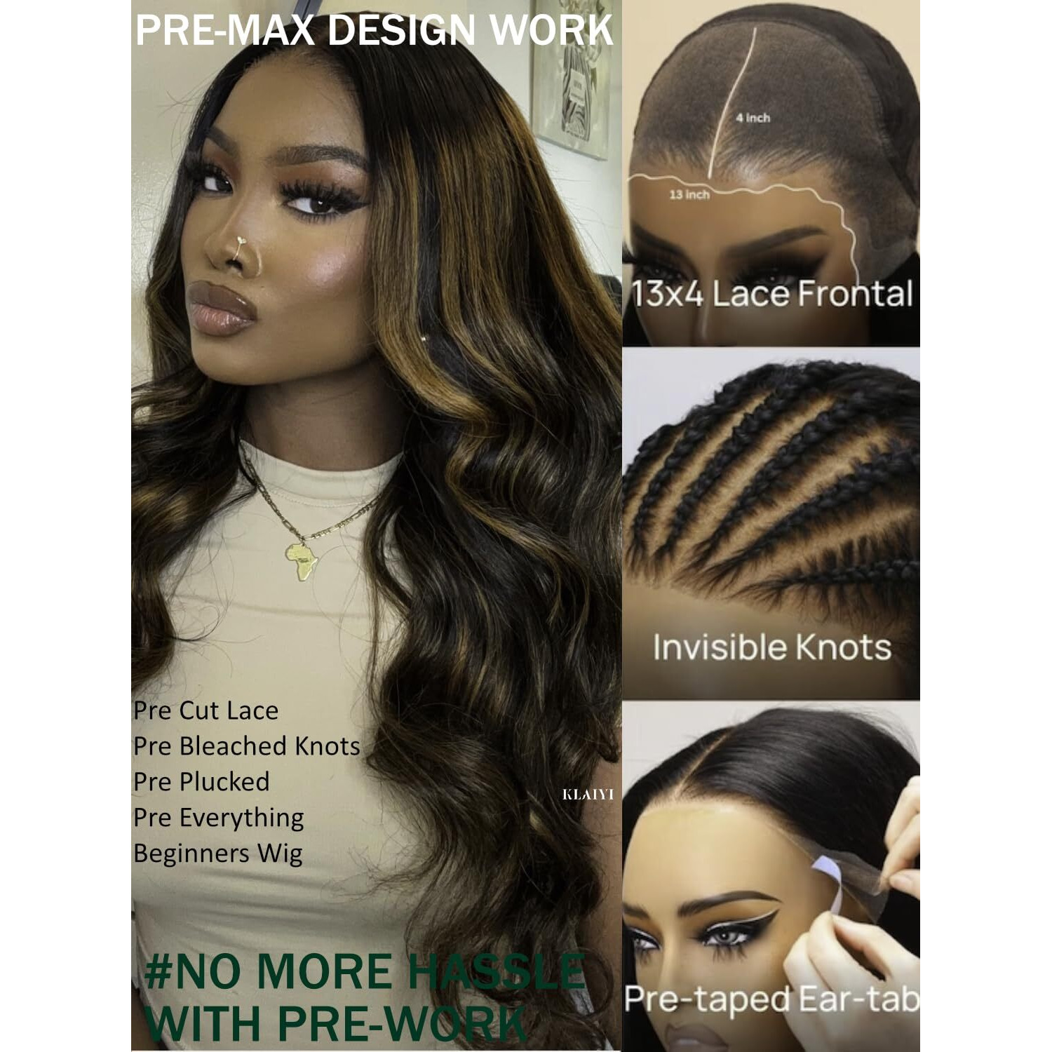 Klaiyi Pre Everything 13X4 Glueless Wig Ombre Brown Body Wave Pre Cut Lace Front Wigs Human Hair Pre Plucked Pre Bleached Wear And Go Wig With Dark Roots 12A Highlight Balayage 3S Ready To Wear 24Inch