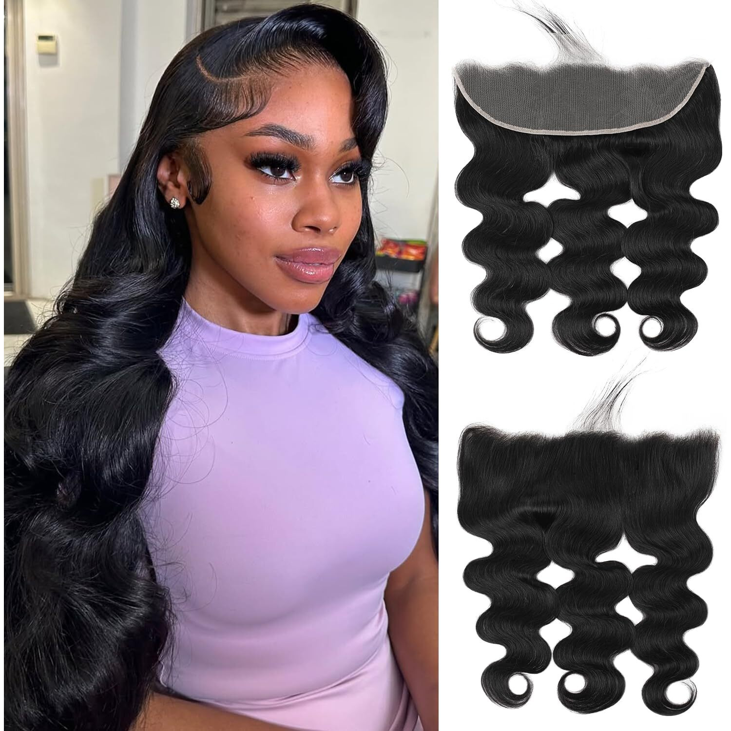 13X4 Body Wave Frontal Transparent Hd Closure Human Hair Brazilian Virgin Hair Ear To Ear Lace Frontal Closure Pre Plucked With Baby Hair Natural Black 22Inch
