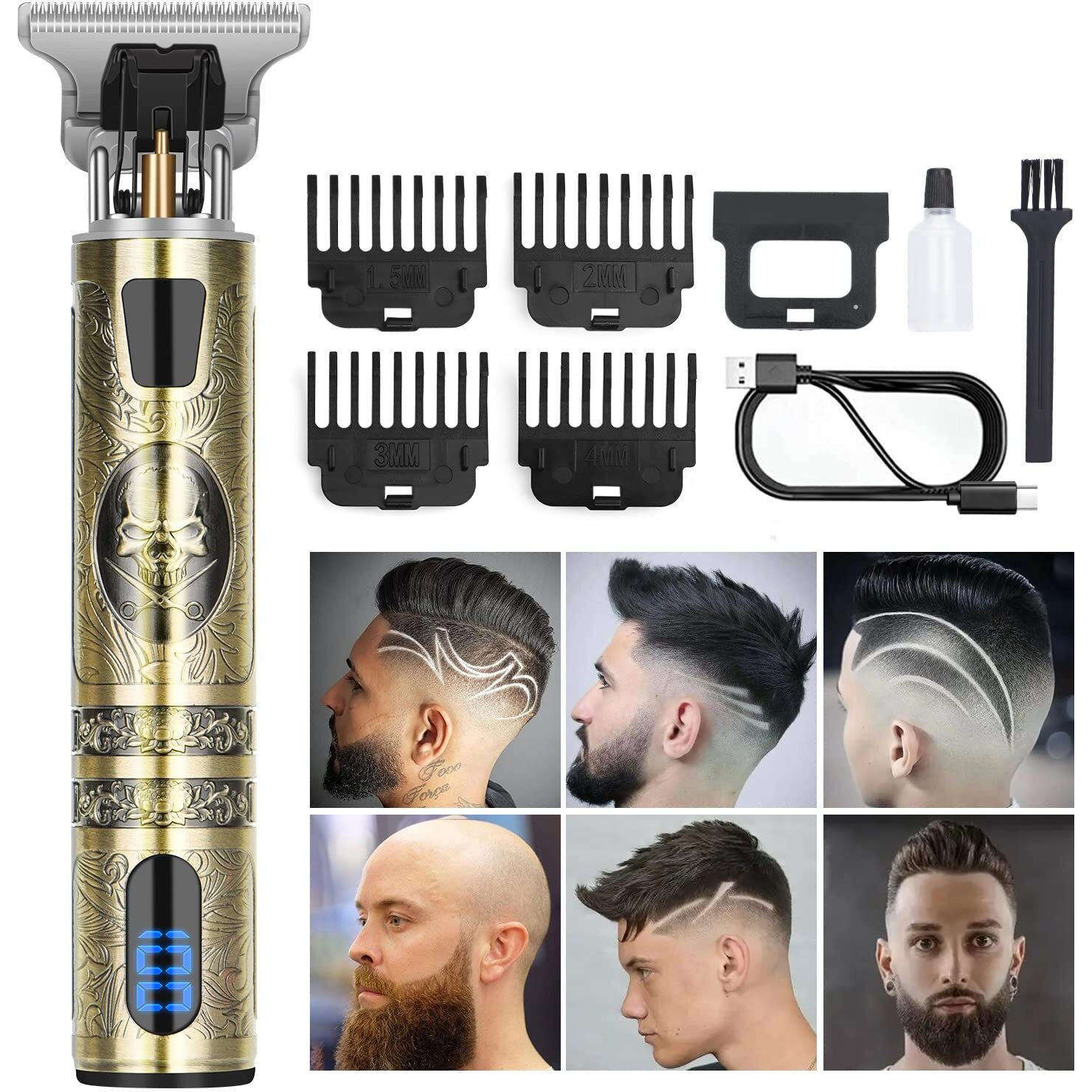 Candyfouse Professional Hair Trimmer & Beard Trimmer, Hair Clippers For Men, Cordless Rechargeable Hair Clippers Metal Body Cutting Grooming Kit, Men Gifts