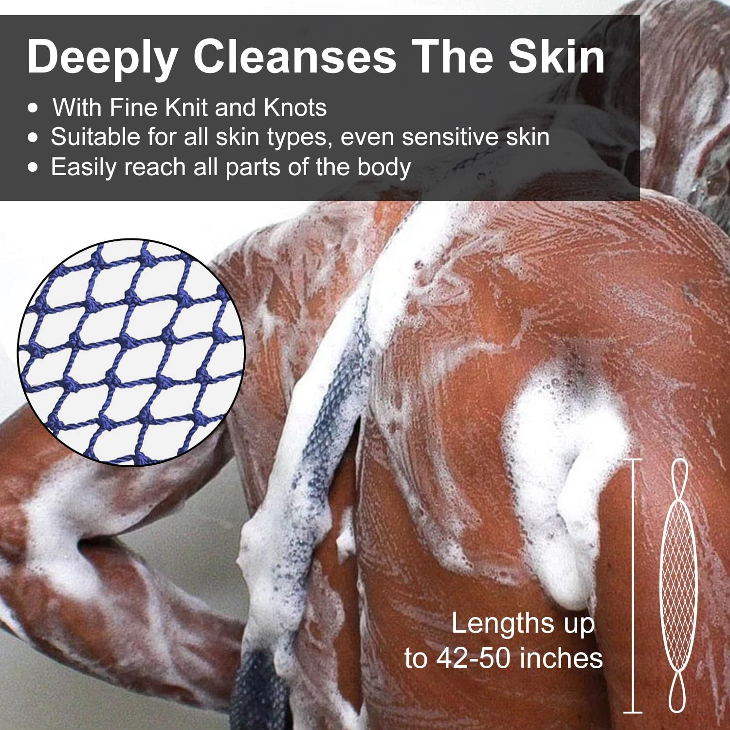 Thurlady African Net Sponge Authentic With Knots, African Scrub Bath Net, 2 Pieces Exfoliating Body Back Scrubber For Shower, Gentle Exfoliating Washcloth, With 1 Soap Bag (Navy & Green)