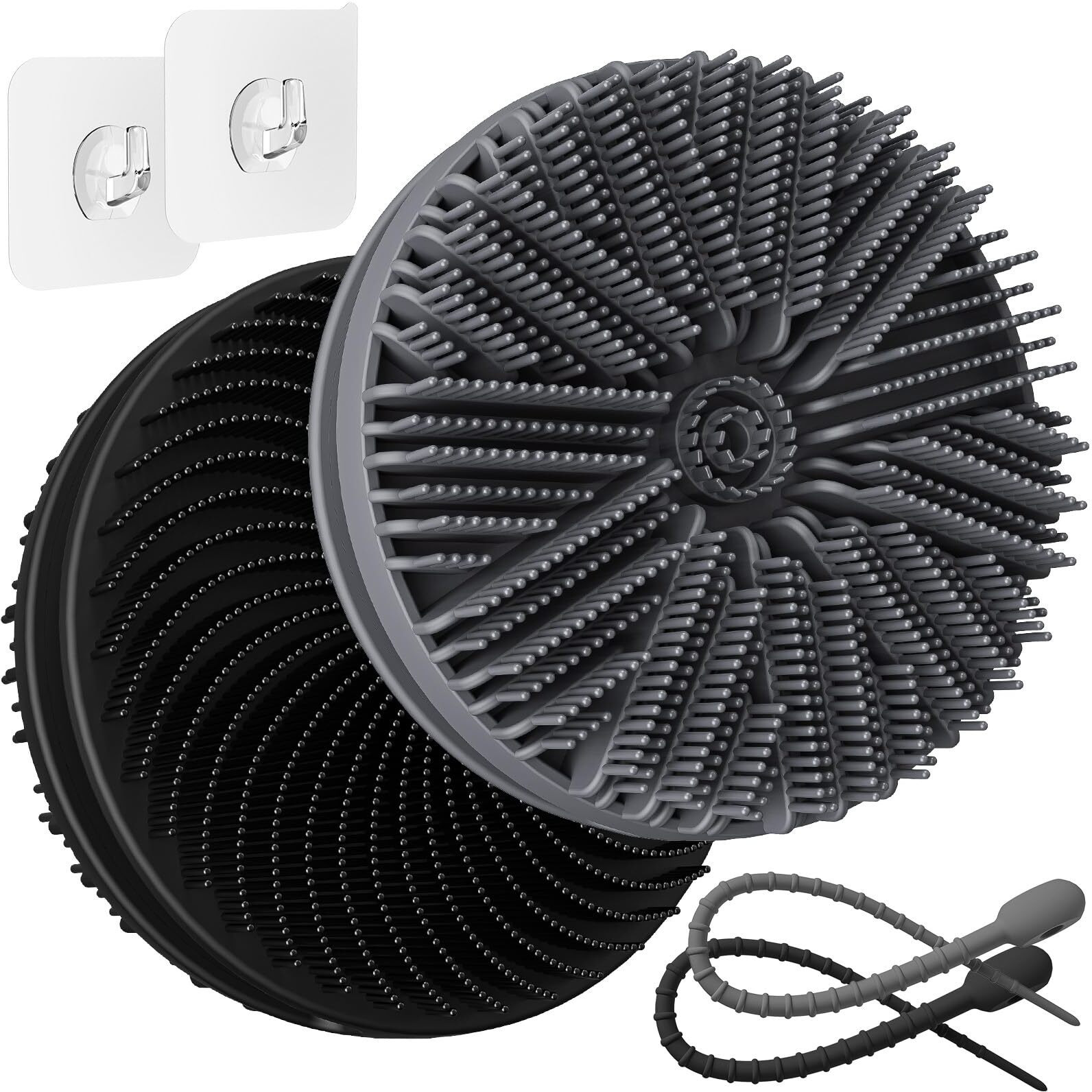 Manmihealth Dual-Sided Silicone Body Scrubber For Shower 2 Pcs, 2-In-1 Silicone Shower Scrubber Brush For Men And Women, Soft Silicone Loofah Body Buffer, Lather Well, Gentle Exfoliating (Black+Gray)