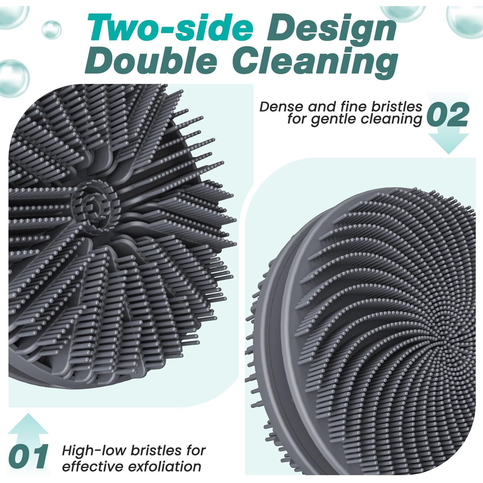 Manmihealth Dual-Sided Silicone Body Scrubber For Shower 2 Pcs, 2-In-1 Silicone Shower Scrubber Brush For Men And Women, Soft Silicone Loofah Body Buffer, Lather Well, Gentle Exfoliating (Black+Gray)