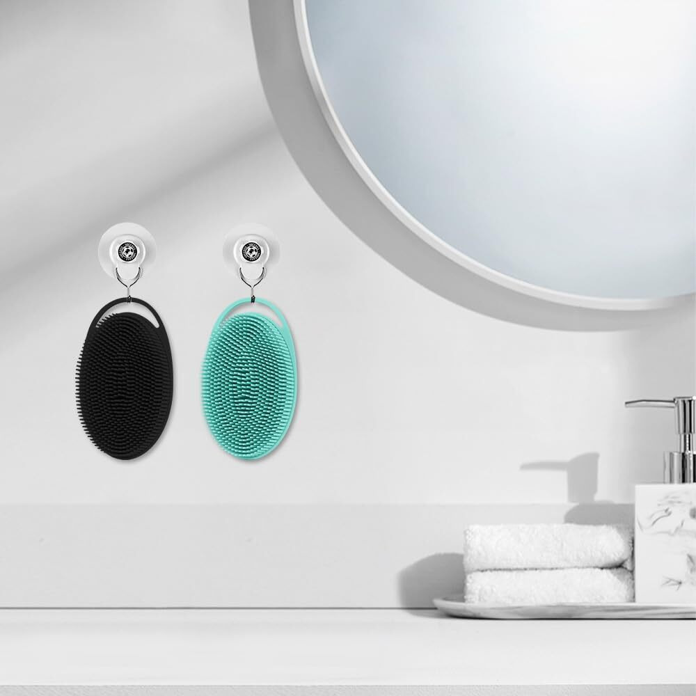 2 Pack Silicone Body Scrubber With Loofah Exfoliating Soft Body Shower Scrubber For Body, 2 In 1 Bath And Shampoo Wash Brush For Skin Exfoliation Men Women (Green&Black)