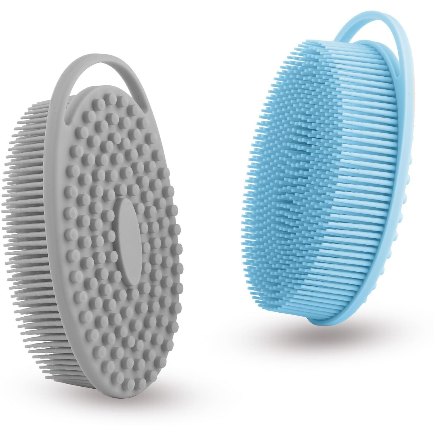 2 Pack Silicone Body Scrubber With Loofah Exfoliating Soft Body Shower Scrubber For Body, 2 In 1 Bath And Shampoo Wash Brush For Skin Exfoliation Men Women (Grey&Blue)