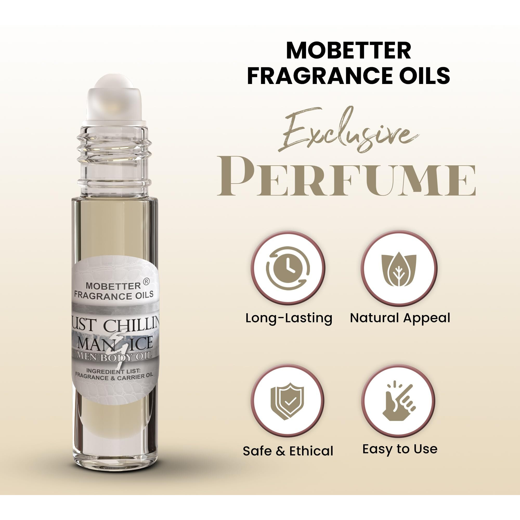 Mobetter Fragrance Oils Just Chillin Man & Ice Men Cologne Body Oil 1/3 Oz Roll On Glass Bottle