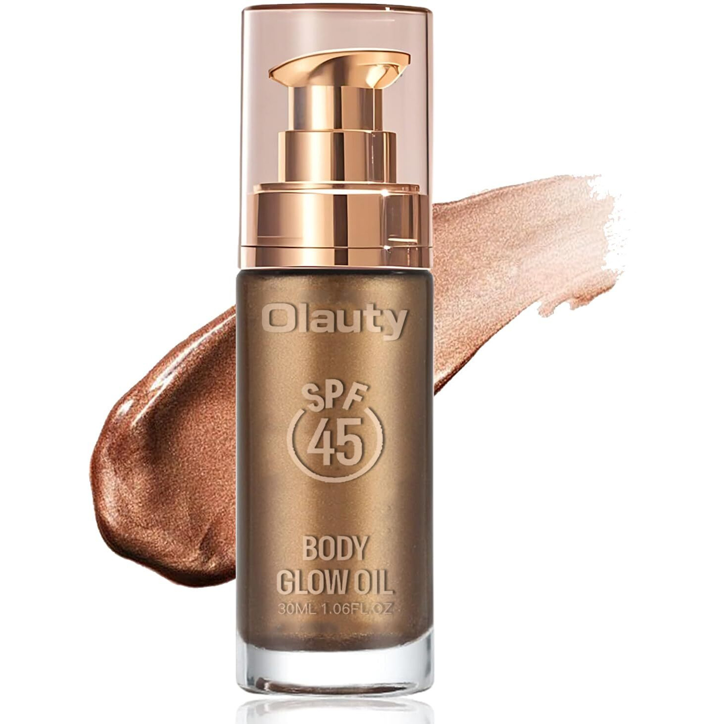 Shimmer Body Oil, Spf 45 Broad Spectrum,Sunscreen Shimmer Body Oil With Coconut Oils,Long Lasting Liquid Luminizer For Body & Face, Highlighter Illuminator Body Makeup(Glistening Bronze, 30Ml)