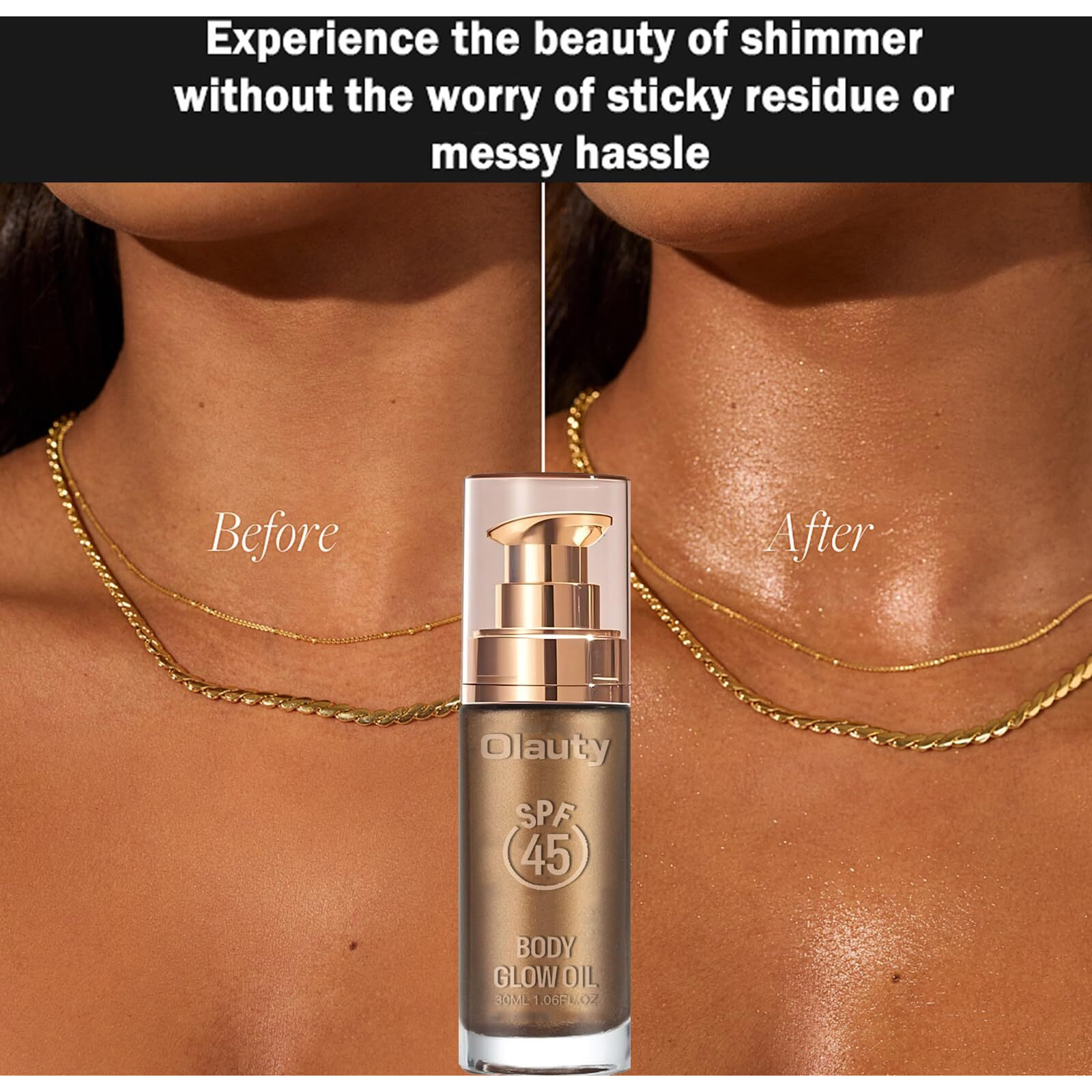Shimmer Body Oil, Spf 45 Broad Spectrum,Sunscreen Shimmer Body Oil With Coconut Oils,Long Lasting Liquid Luminizer For Body & Face, Highlighter Illuminator Body Makeup(Glistening Bronze, 30Ml)