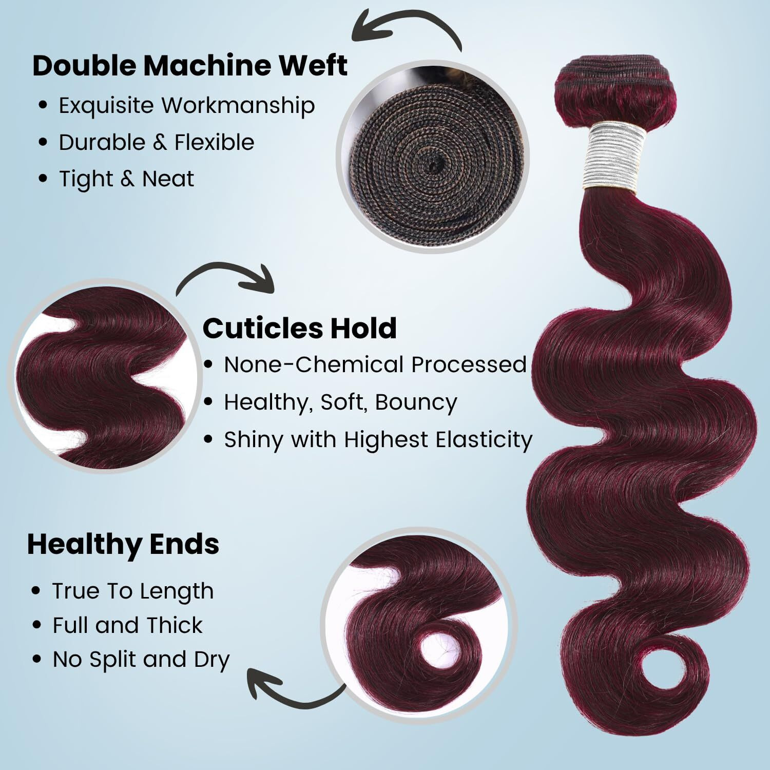 Alher 99J Dark Burgundy Bundles Body Wave, 12A Burgundy Purplish Wine Red Colored 3 Pack For Black Women, 100% Unprocessed Virgin Remy Hair Soft Thick Bundles 16 18 20 Inch