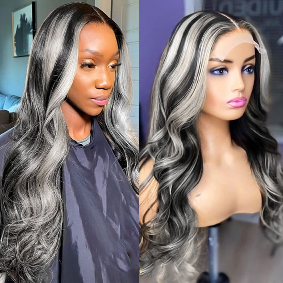 Peenoll 22 24 26 Inch Body Wave Human Hair Bundles Highlight P4/Grey Weave Bundles Human Hair 12A Unprocessed Brazilian Virgin Quick Weave Hair Extension For Black Women