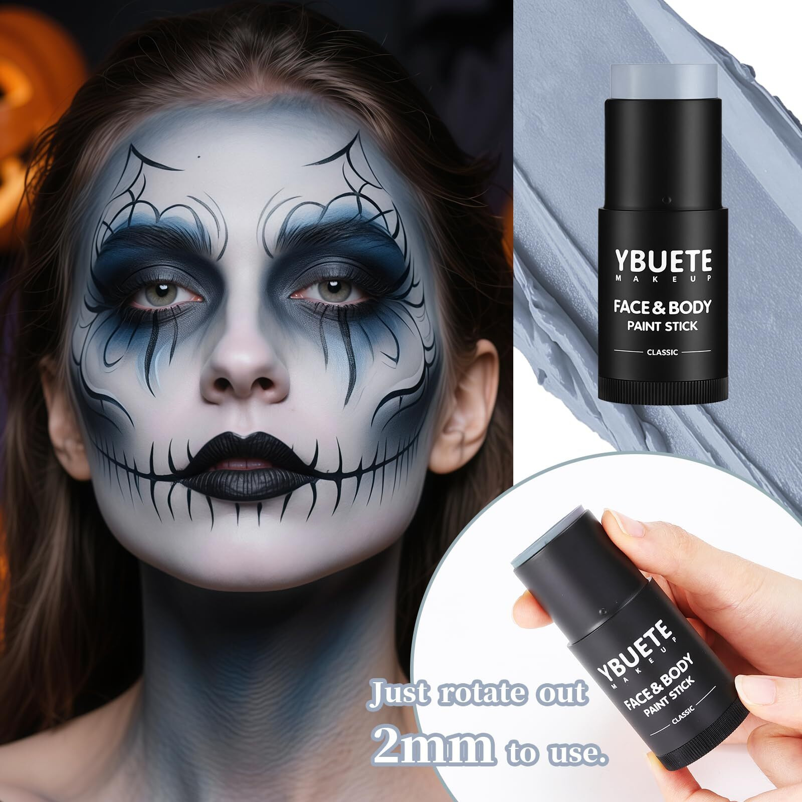 Ybuete Grey Face Body Painting Stick, Professional Grey Full-Coverage Cream Face Paint For Halloween Sfx Zombie Grayscale Cosplay Makeup, Washable Eye Body Stick For Adult Costume Party